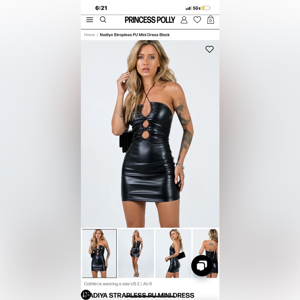 Princess Polly NADIYA STRAPLESS PU MINI DRESS BLACK